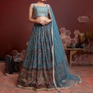 Blue art silk lehenga